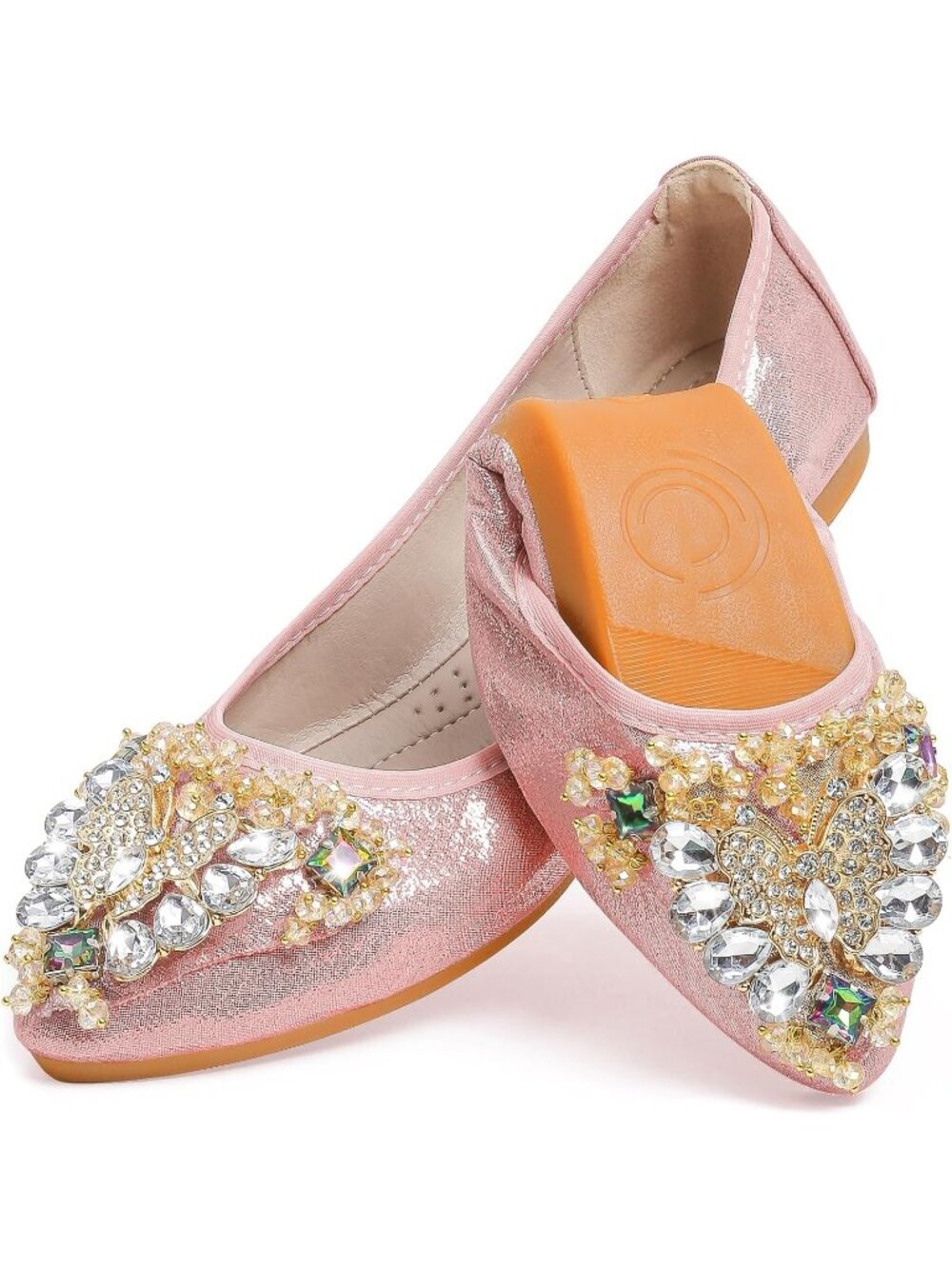 Women's Pink Ballet Flat Cute Rhinestones Bow Slip on Imported Comfort Shoes
